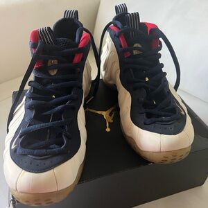 Air Jordan Foam composite Navy and Cream Athletic Shoes with Red Details